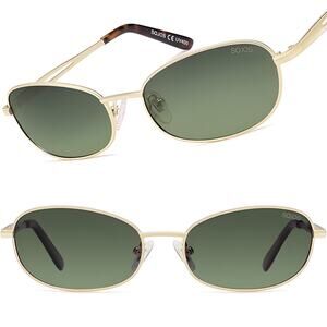 Gold & Green Oval Sunglasses For Mens Womens Classic Dapper Pilot Upscale Trendy